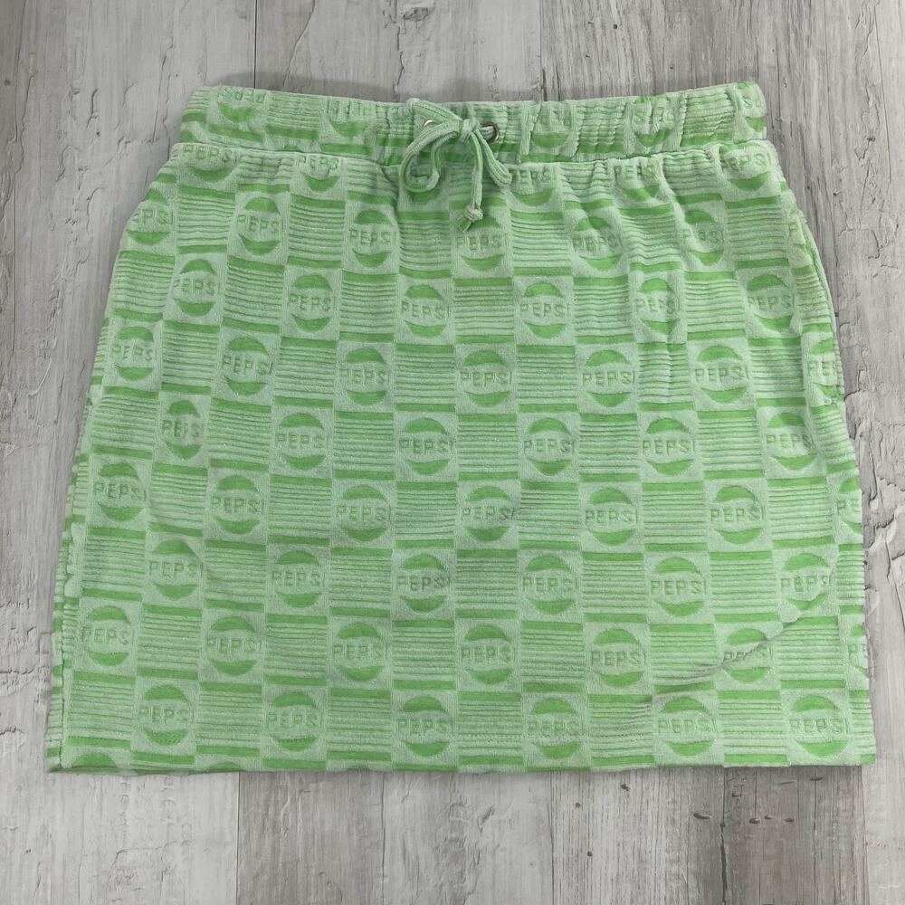 Forever 21 Green Pepsi Stretch Drawstring Pull On Pockets Terry Summer Skirt MED